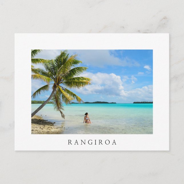 Woman under a palm tree white Rangiroa postcard (Front)