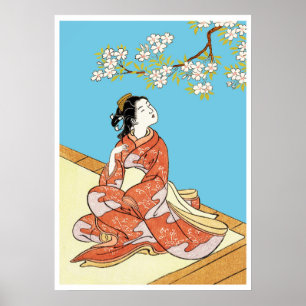 Woman Under Cherry Blossoms Poster