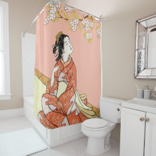 Woman Under Cherry Blossoms Shower Curtain