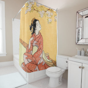 Woman Under Cherry Blossoms Shower Curtain