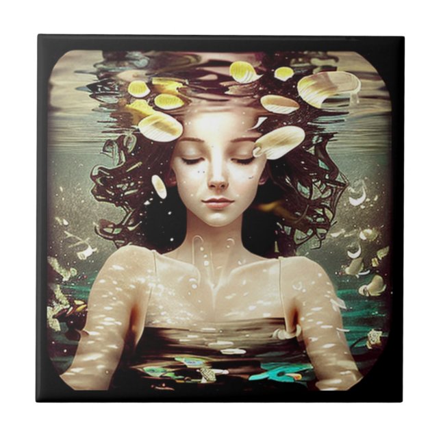 Woman Under Water, | AI Artwork Tile (Front)