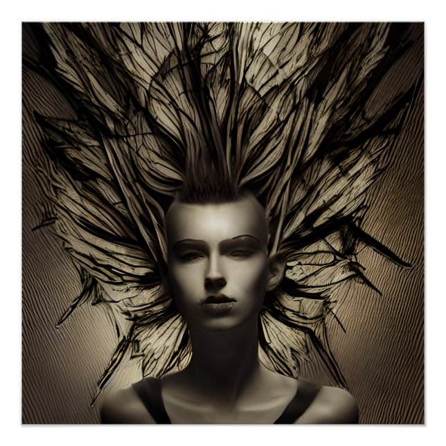 Woman Under Water Dystopian Abstract AI Art Poster (Front)