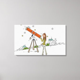 Woman using an astronomy telescope canvas print