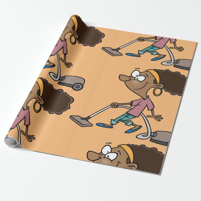 Woman Vaccuming Wrapping Paper (Unrolled)