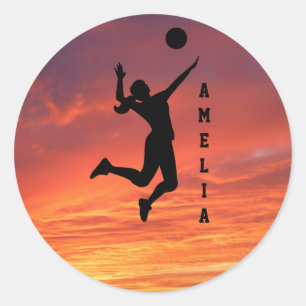 Woman Volleyball Player Beach Volleyball Classic Round Sticker