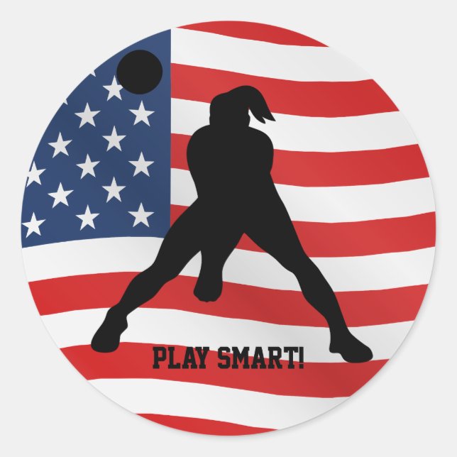 Woman Volleyball Player USA Independent Day Classic Round Sticker (Front)