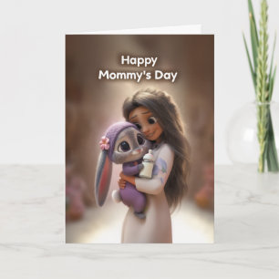 Woman w/ Baby Bunny in Purple: Happy Mummy's Day Card