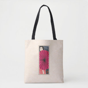 Woman w/Parasol Sturdy Brushed Polyester Shoulder Tote Bag