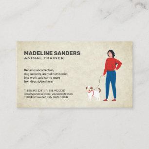 Woman walking a dog business card