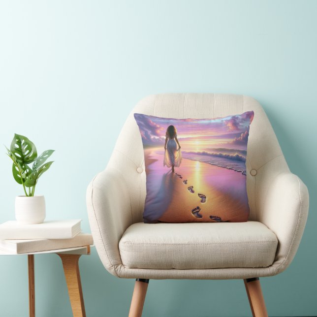 Woman Walking A Sunset Beach  Cushion (Chair)