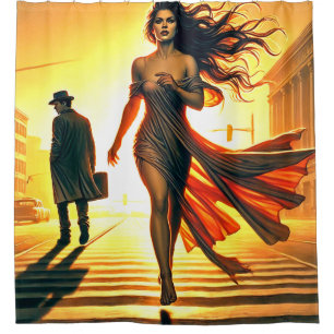 Woman Walking Away Striking Sunset Scene Shower Curtain