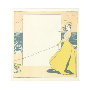 Woman Walking Dog on Beach Edward Penfield Notepad