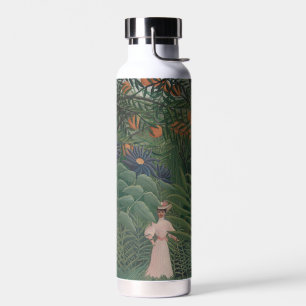 Woman Walking in an Exotic Forest, Henri Rousseau Water Bottle