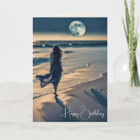 Woman Walking Midnight Beach for Birthday