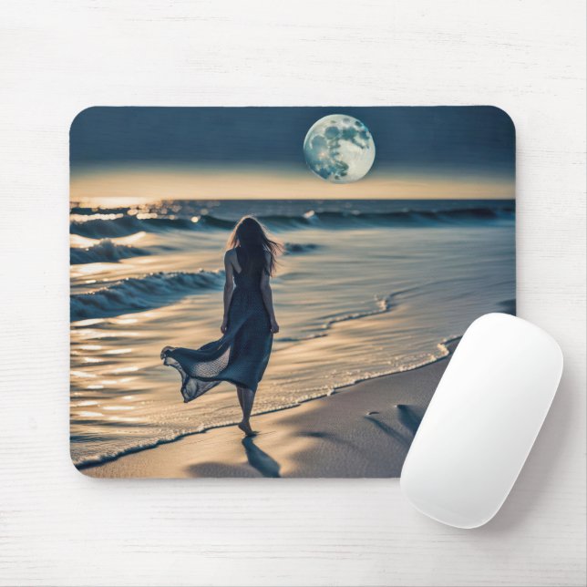 Woman Walking Night Beach Mouse Pad (With Mouse)