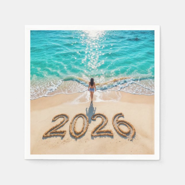 Woman Walking On a 2026 Beach Napkin (Front)