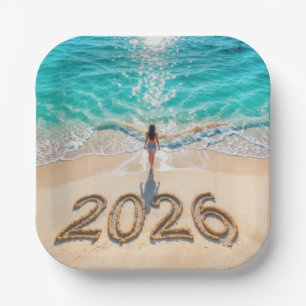 Woman Walking On a 2026 Beach Paper Plate
