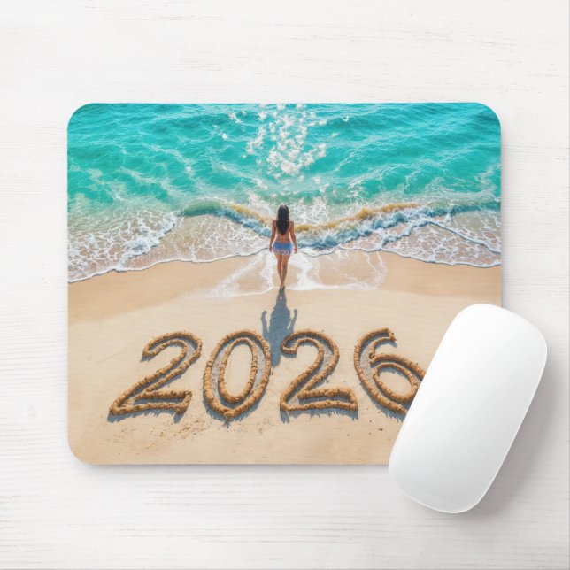 Woman Walking On a New Year 2026 Beach Mouse Pad (With Mouse)