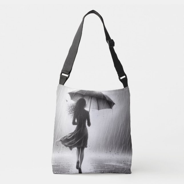 Woman Walking Peacufully in the Rain with Umbrella Crossbody Bag (Front)