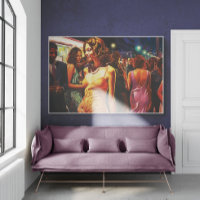 Woman Walking Through Nightlife Crowd Painting Pos