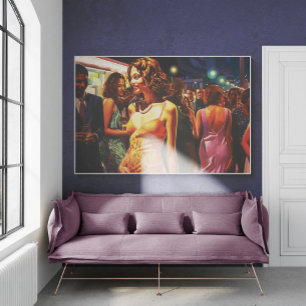 Woman Walking Through Nightlife Crowd Painting Pos Poster