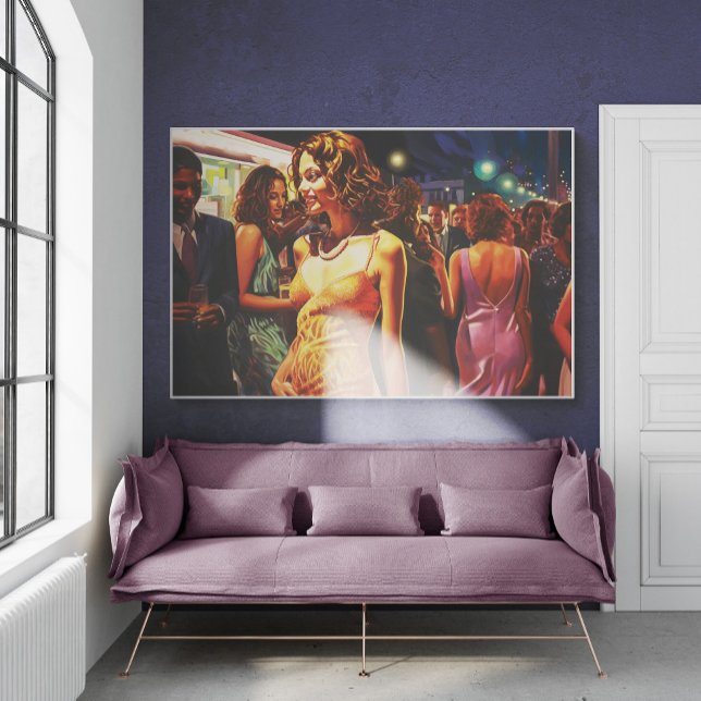 Woman Walking Through Nightlife Crowd Painting Pos Poster (Creator Uploaded)