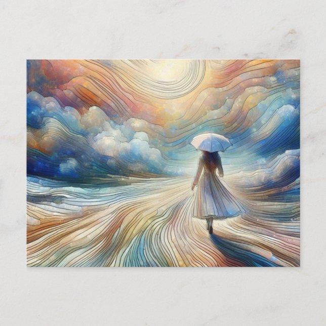 Woman walking with Umbrellla Postcard (Front)
