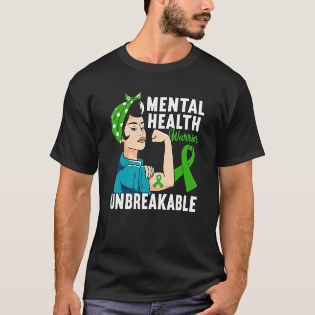 Woman Warrior Green Ribbon Mental Health Awareness T-Shirt (Front)