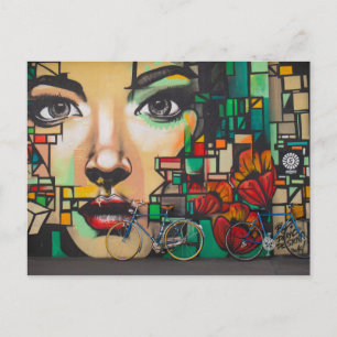 Woman Watching Blue Bikes (Switzerland) Postcard