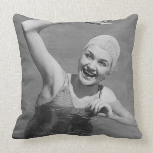 Woman Waving Cushion