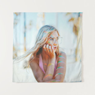 Woman waving her hair by the wind tapestry