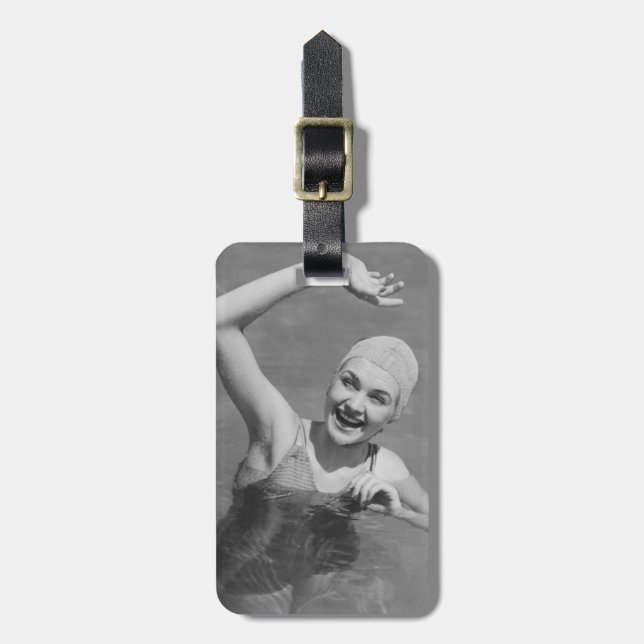 Woman Waving Luggage Tag (Front Vertical)