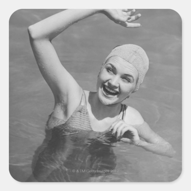 Woman Waving Square Sticker (Front)