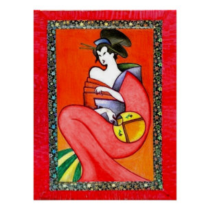Woman Wearing a Kimono Print Poster