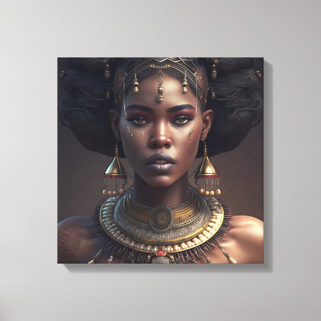 Woman wearing a necklace and earrings-Black Africa Canvas Print (Front)