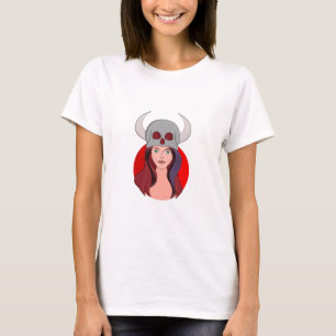 Woman Wearing a Skull With Horns T-Shirt