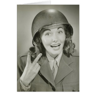 Woman Wearing an Army Helmet