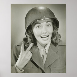 Woman Wearing an Army Helmet Poster