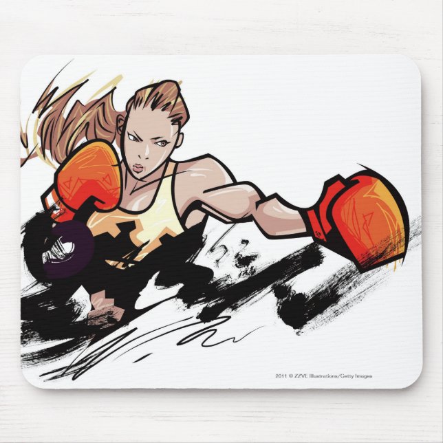 Woman wearing boxing glove mouse pad (Front)