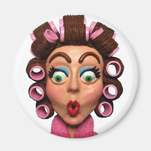 Woman Wearing Curlers Magnet