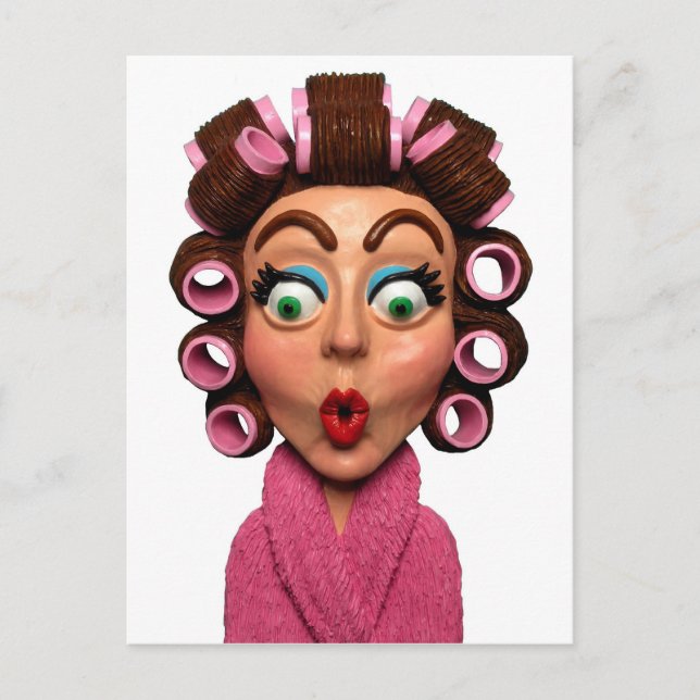 Woman Wearing Curlers Postcard (Front)