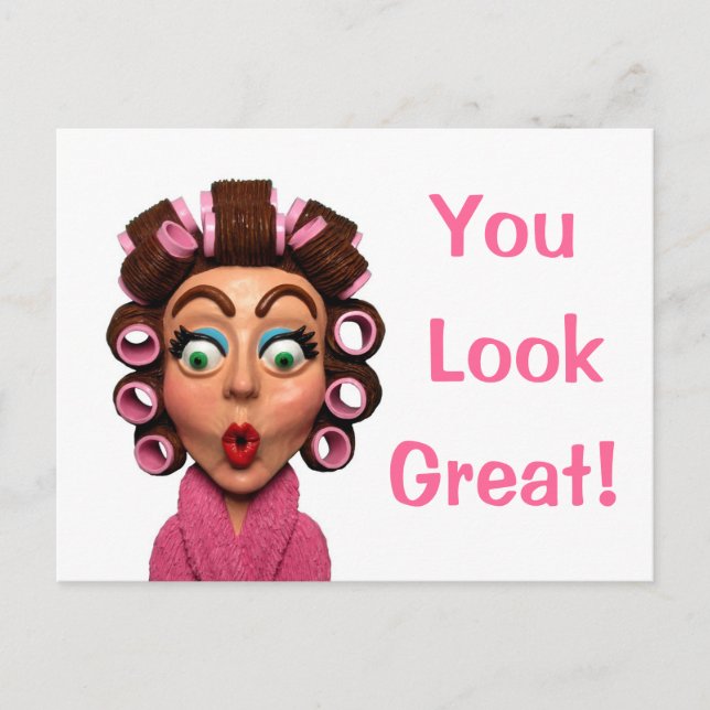 Woman Wearing Curlers Postcard (Front)