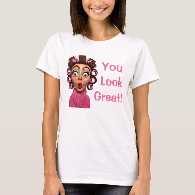 Woman Wearing Curlers T-Shirt (Front)