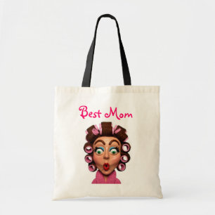 Woman Wearing Curlers Tote Bag