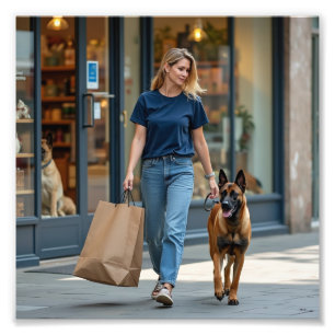Woman wearing dark blue round neck T-shirt Photo Print