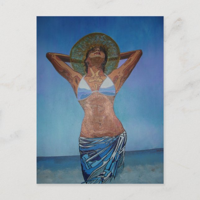 Woman Wearing Hat And Sarong Enjoying Summer Postcard (Front)