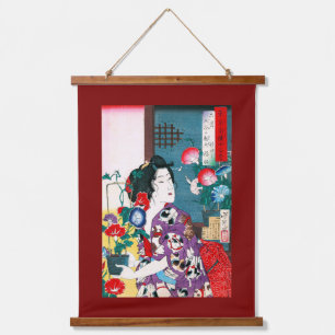 Woman wearing in cat patterned kimono, Yoshitoshi Hanging Tapestry