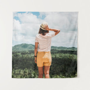 Woman wearing yellow shorts tapestry