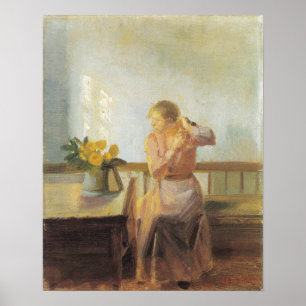 Woman Weaving a Chair Seat Poster