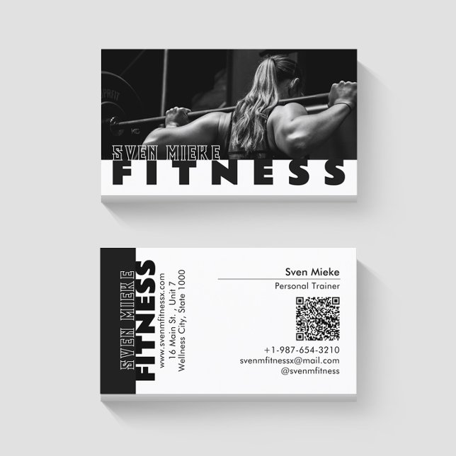 Woman Weightlifting Fitness Black White Business Card (Creator Uploaded)